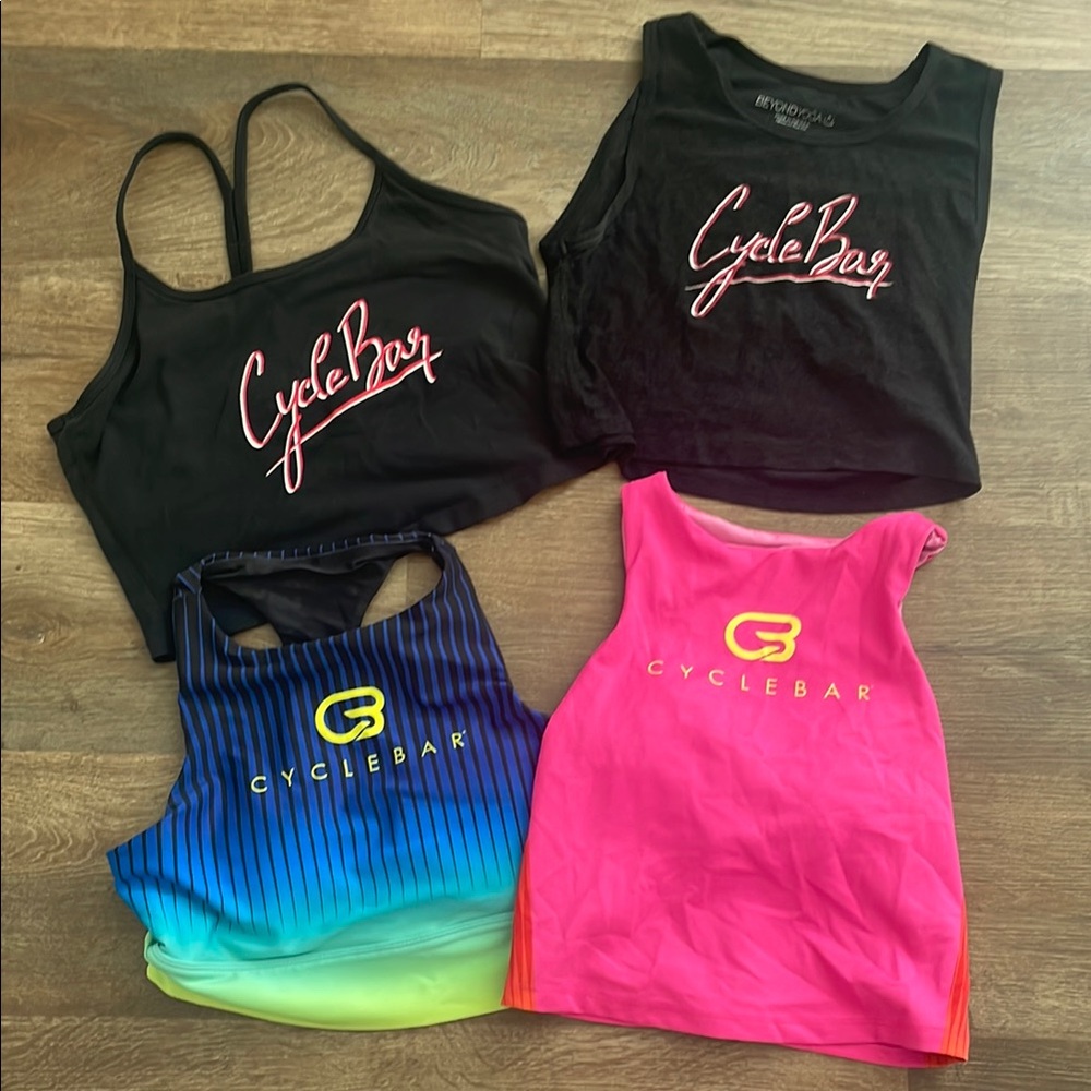 CycleBar Activewear Tops in Black, Pink, and Blue Gradient